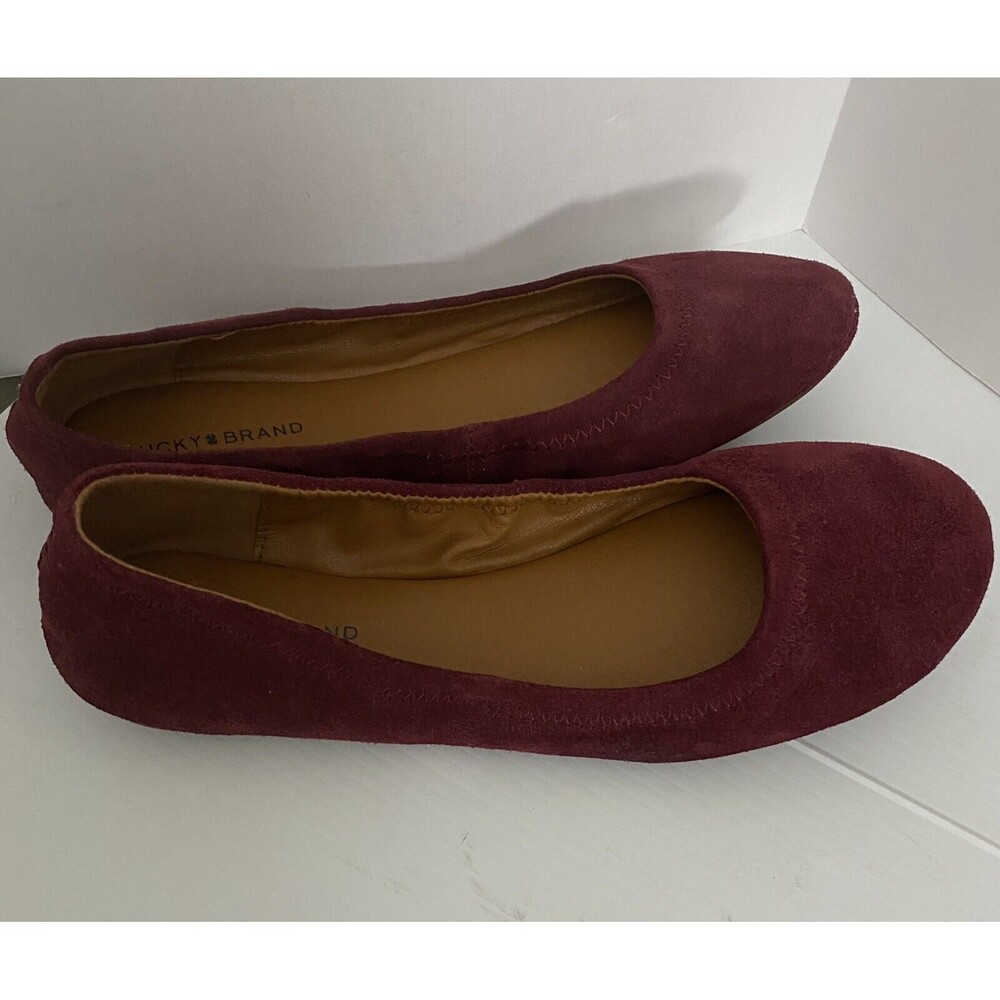 Lucky Brand Emmie Ballet Flat Burgundy Suede Leather Women's Sz 8 M